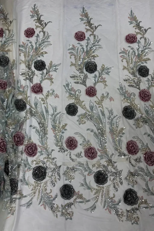 New designer imported flower applique beaded work net fabrics