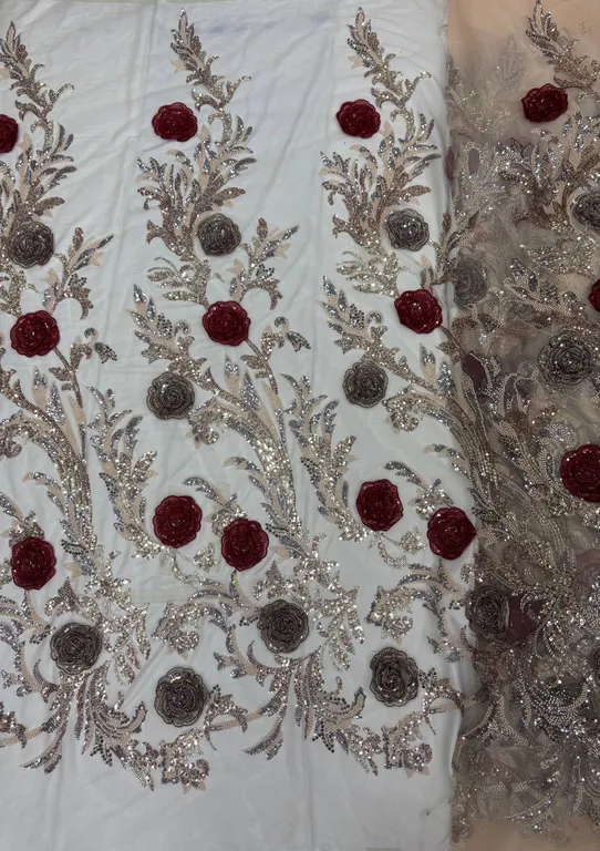 New designer imported flower applique beaded work net fabrics
