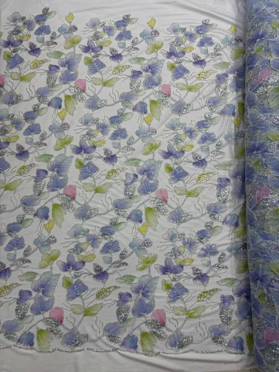 New designer imported Multicoloured net ribbon work with beadswork net fabrics